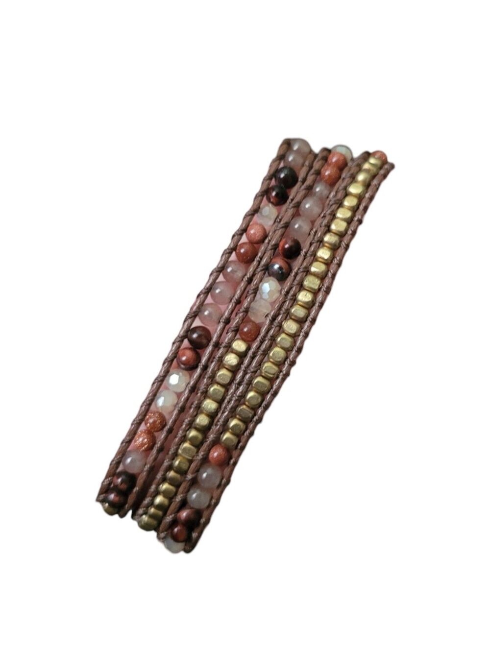 Marquet Fair Trade "Casey" Ahka Boho Beaded Wrap Bracelet w/ Natural Stones NWT